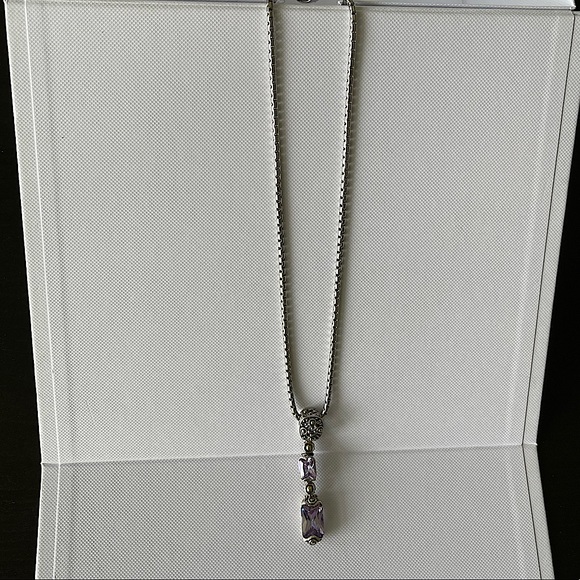 Silver Chain Necklace with Purple Pendant - Picture 2 of 2